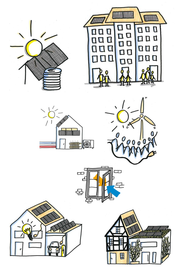 Verschiedene schematische Zeichnungen zu dem Themen der Seminarreihe